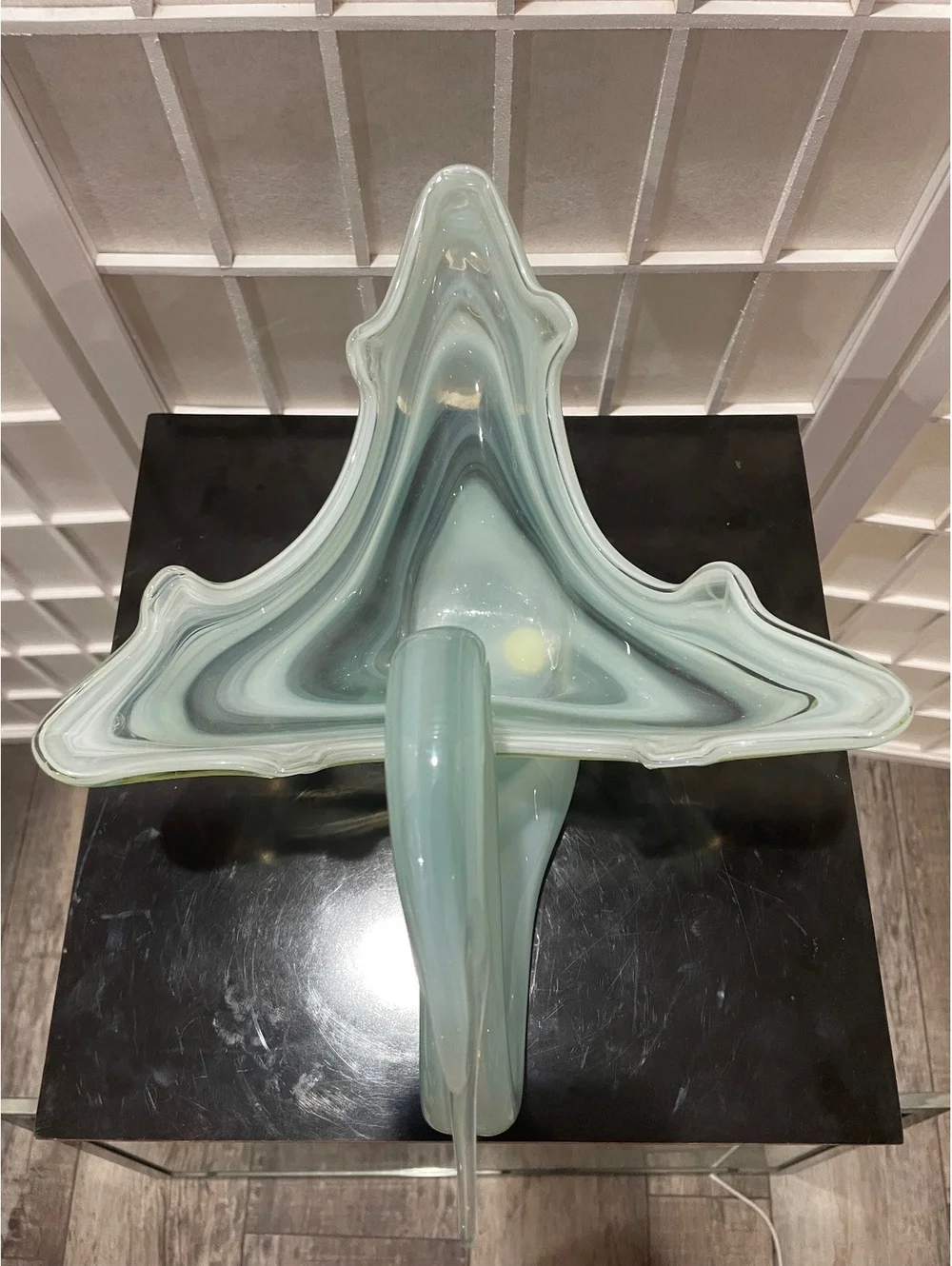 Vintage Murano Art Glass Swan Figurine in Swirled Aqua and White